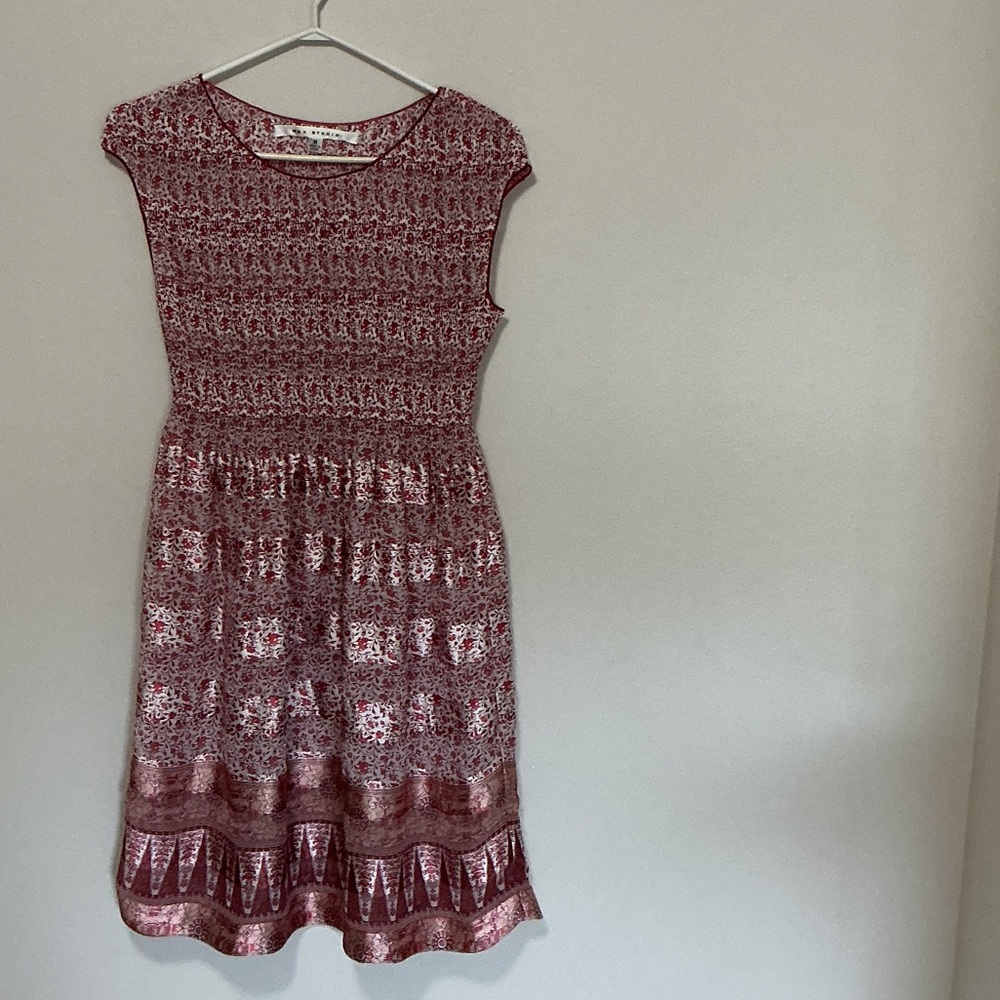 Max Studio Red and Cream Smocked Floral dress